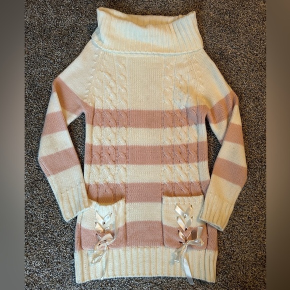 5/$25 Adorable pink and white wide striped sweater with oversized neck size XS-S - Picture 3 of 7